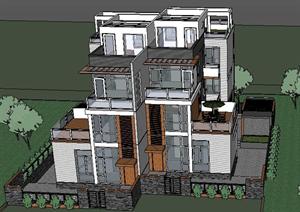 某现代独栋别墅建筑设计SU(草图大师)模型2