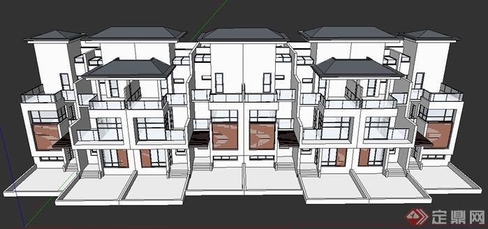 某现代双拼别墅建筑设计SU模型4(1)