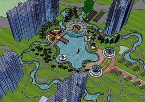 某住宅区中央水景景观设计SU(草图大师)模型2