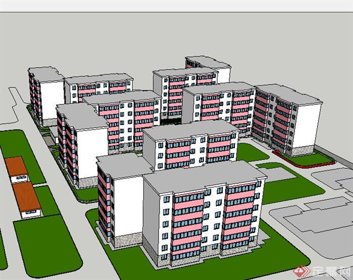 某现代住宅小区住宅建筑及景观设计方案su模型(2)