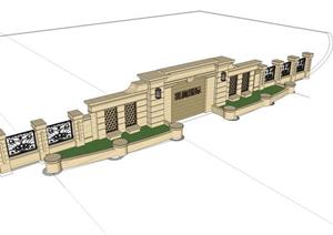 某高档住宅区景墙＋围墙设计SU(草图大师)模型含CAD图