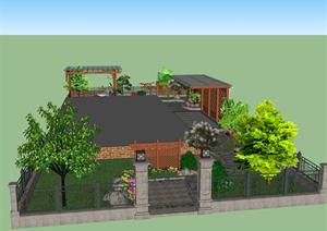 某别墅庭院景观设计SU(草图大师)精细模型