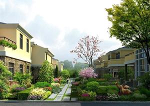 某现代风格住宅区宅间景观绿化效果图PSD格式