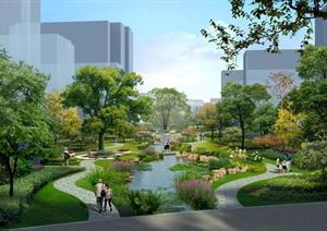 园林滨河公园游步道景观设计效果图（PSD格式）