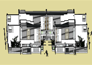 某现代中式风格博物馆建筑设计SU(草图大师)模型素材