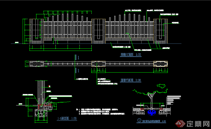 某现代风格园林景观围墙CAD方案设计7(2)