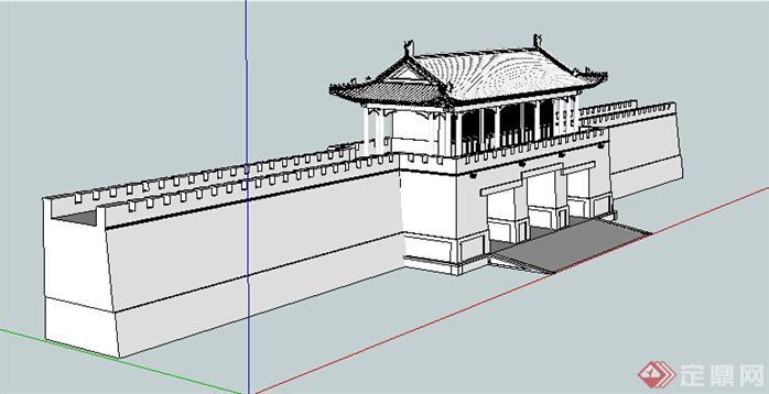 某古典中式城门设计方案su模型(2)