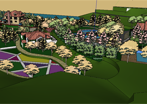某现代风格滨水公园景观规划设计SU(草图大师)模型素材3