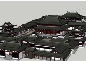 某古典中风格寺庙庙宇建筑设计SU(草图大师)模型素材