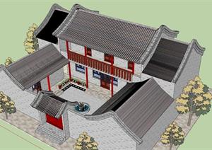 某古典中式四合院建筑设计方案SU(草图大师)模型1