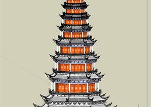 某古典中式塔建筑设计方案SU(草图大师)模型