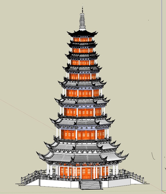 某古典中式塔建筑设计方案su模型(1)
