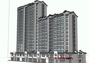 某现代中式高层住宅及临街商业街建筑设计方案SU(草图大师)模型