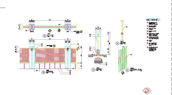 景观围墙栏杆细部施工大样图1（CAD施工图）(1)