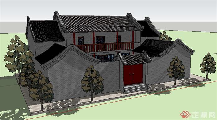 某古典中式四合院建筑设计方案su模型1(2)