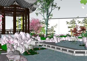 某古典中式风格庭院花园景观设计SU(草图大师)模型素材