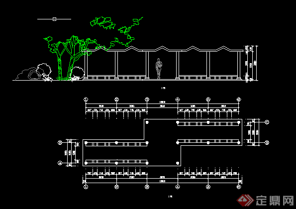 某现代风格园林景观廊架花架扩初图设计CAD图纸(2)