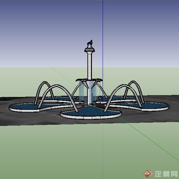 某欧式喷水池喷泉景观设计SU模型素材