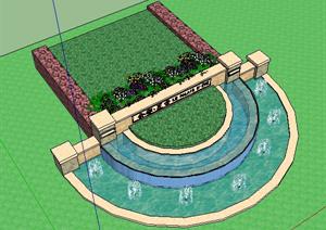 某环形跌水景观喷水池水景设计SU(草图大师)模型素材