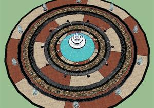 某欧式圆形喷泉池喷泉的设计SU(草图大师)模型素材