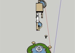某欧式圆形喷泉水池水景设计SU(草图大师)模型素材