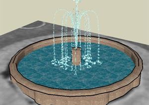 某圆形大喷泉喷水池设计SU(草图大师)模型素材