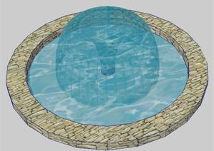 某欧式圆形喷泉池喷泉水景设计SU(草图大师)模型素材