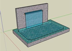 某现代方形水池跌水景观设计SU(草图大师)模型素材
