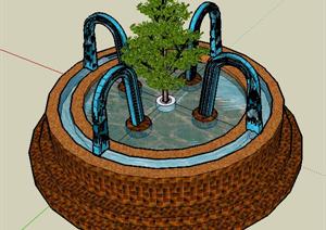 某欧式圆形喷泉水池水景设计SU(草图大师)模型素材2