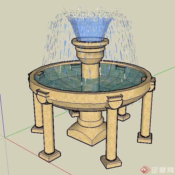 某欧式圆形喷泉喷水池设计SU模型素材