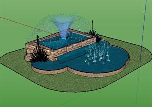 某欧式园林景观水景喷水池跌水设计SU(草图大师)模型素材