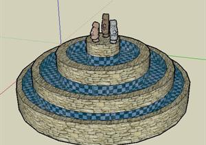 某欧式圆形喷泉池喷泉设计SU(草图大师)模型素材