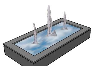 某方形池喷泉水池水景设计SU(草图大师)模型素材