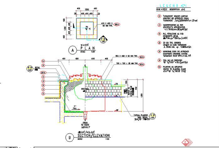 园林景观树池坐凳细部施工大样图1（CAD施工图）(1)