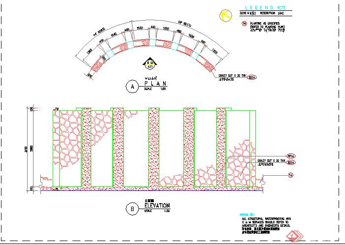 园林景墙细部施工设计大样图（CAD施工图）(1)