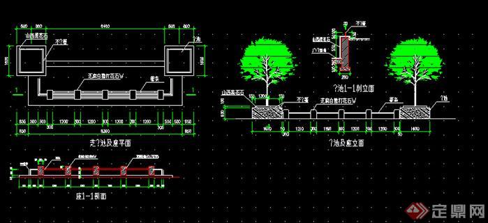园林景观树池坐凳施工细部大样图1（CAD施工图）(1)