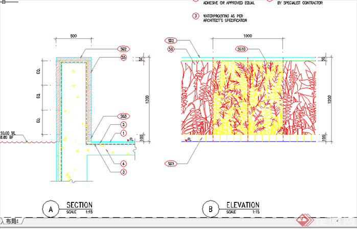某现代风格园林景观挡墙扩初图设计CAD图纸6(1)