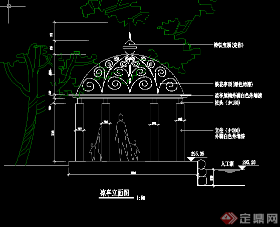 某欧式风格园林景观凉亭施工图设计CAD图纸(1)