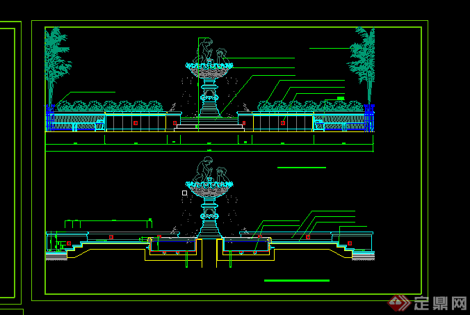 某欧式风格园林景观水景喷泉施工图CAD图纸(2)