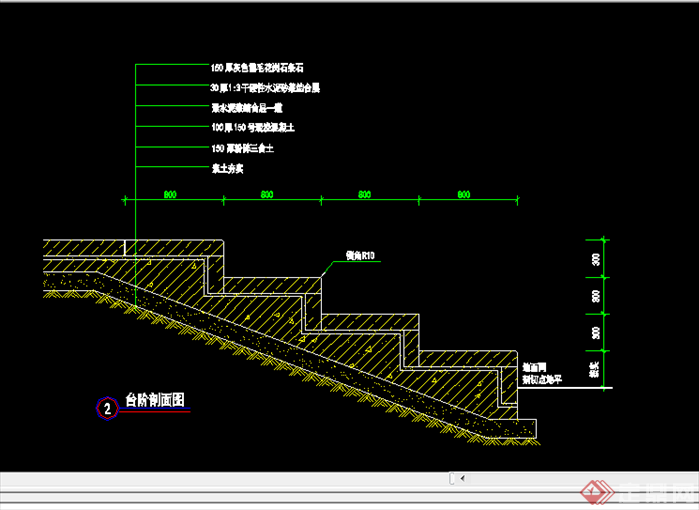 某现代风格园林景观台阶施工图设计CAD图纸10(2)