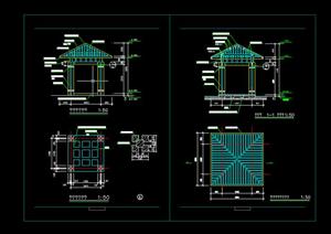 某现代风格园林景观四角亭施工图设计CAD图纸