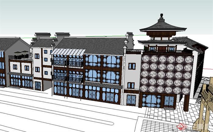 某古典中式风格宾馆酒店建筑设计SU模型素材86(2)