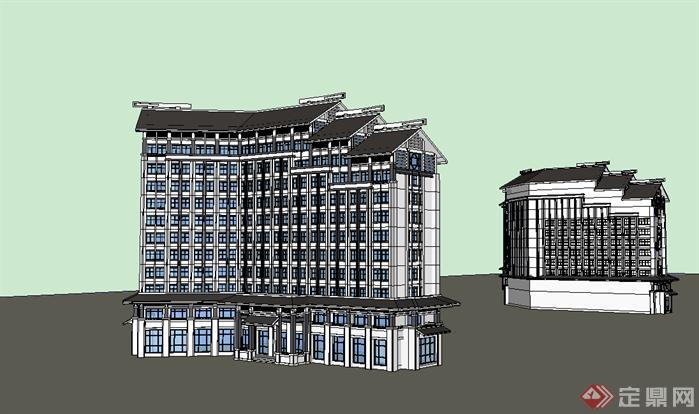 某现代风格宾馆酒店建筑设计SU模型素材87(2)