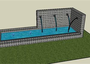 某喷水池水景墙设计SU(草图大师)模型素材