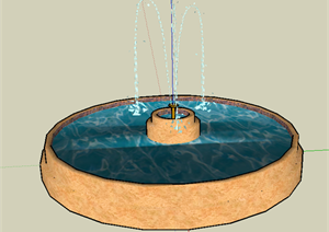 某欧式喷水池喷泉水景设计SU(草图大师)模型素材2