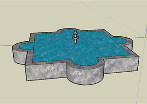 某欧式园林景观喷泉喷水池SU(草图大师)模型素材2