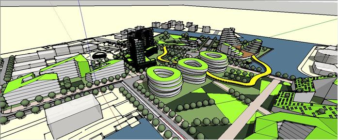-某现代产业园建筑概念规划设计SU模型素材