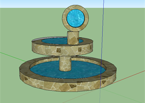 某园林景观喷水池跌水景观SU(草图大师)模型素材2
