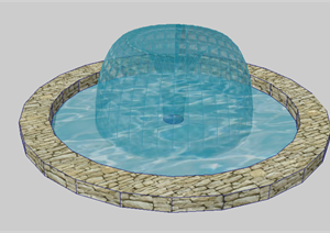 某园林景观喷水池喷泉水景设计SU(草图大师)模型素材2