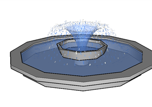 某欧式喷水池喷泉水景设计SU(草图大师)模型素材3